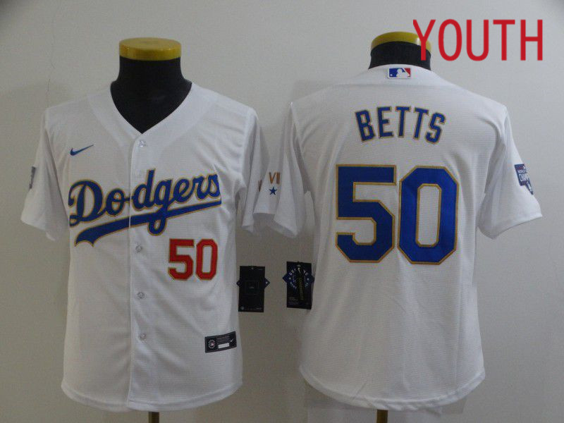 Youth Los Angeles Dodgers #50 Betts White Game 2021 Nike MLB Jersey1